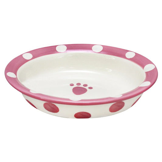 Petrageous Polka Cat Bowl Oval Pink