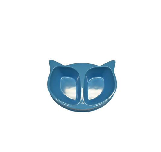 Bowl Scream Cat Face Double Bowl - Blue