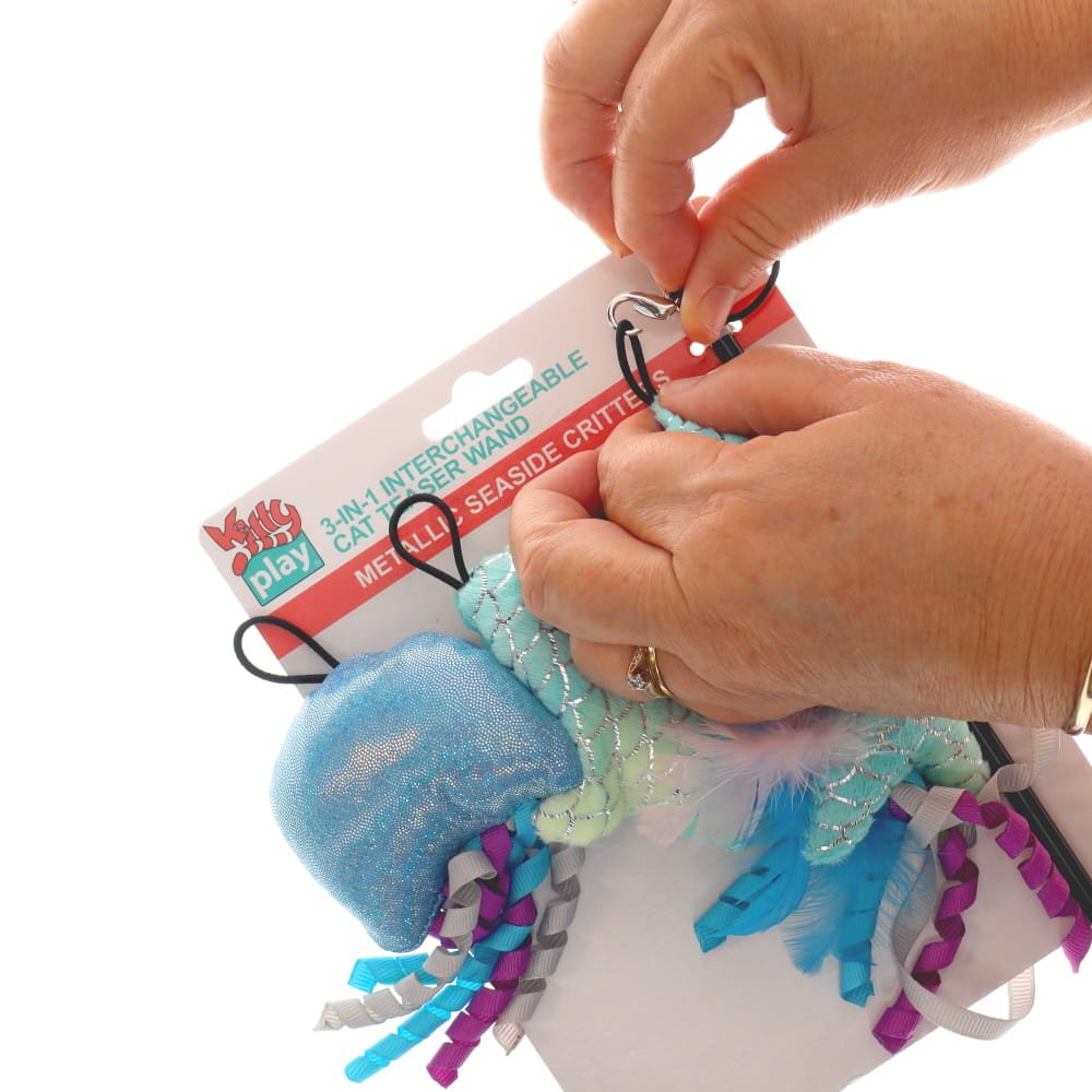 Kitty Play 3 in 1 Interchangeable Cat Teaser Metallic Sparkle Seaside Critters