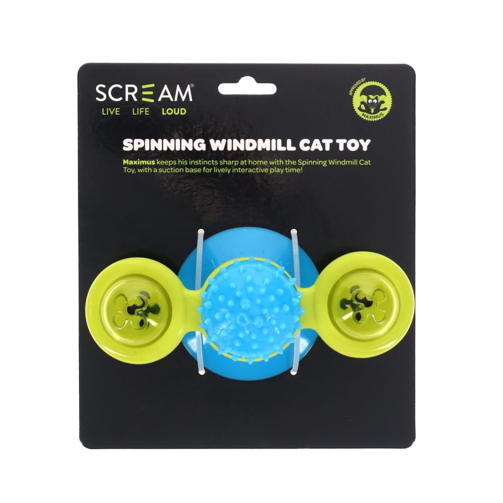 Scream Spinning Windmill Cat Toy - Loud Blue and Green
