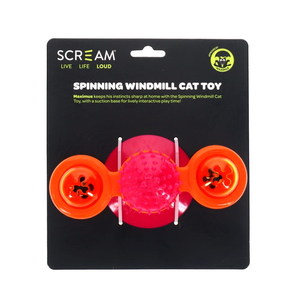 Scream Spinning Windmill Cat Toy - Loud Pink and Orange