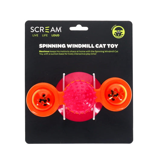 Scream Spinning Windmill Cat Toy - Loud Pink and Orange