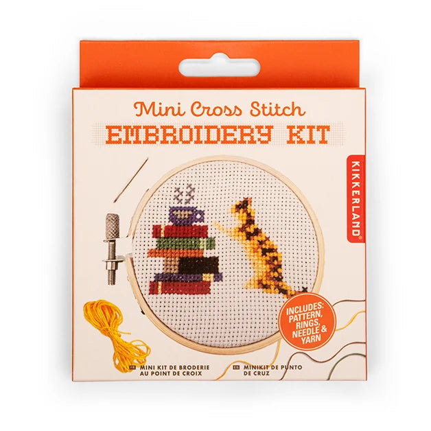 Mini Cross Stitch Embroidery - Cat & Books