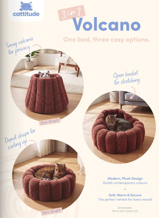 Cattitude Cat Volcano Bed 3 in 1 - Moss