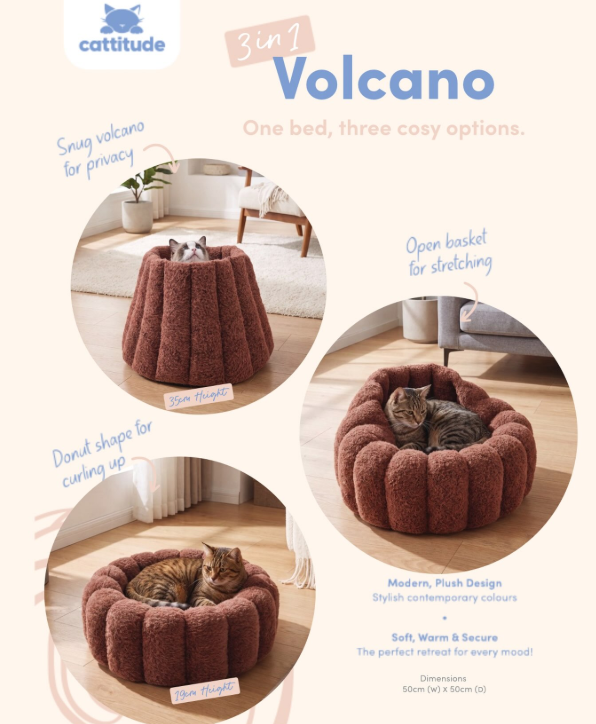 Cattitude Cat Volcano Bed 3 in 1 - Rust