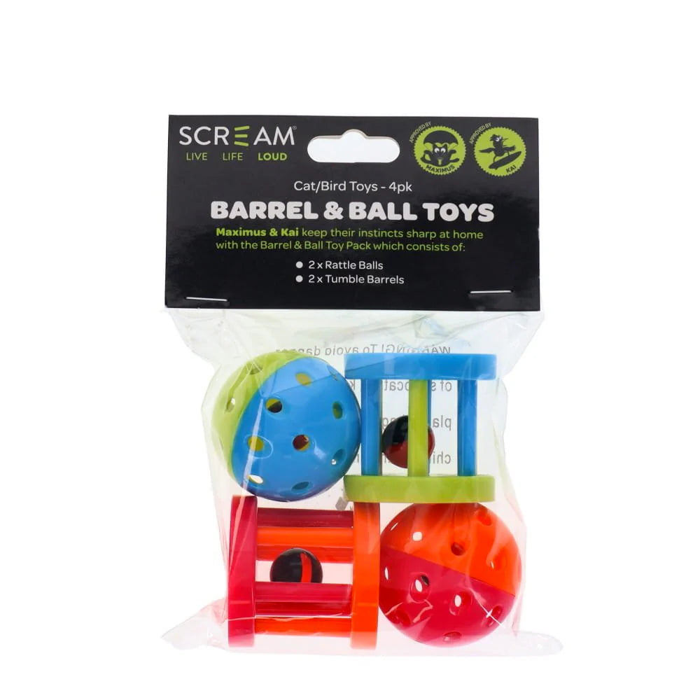 Scream Barrel and Ball Toy 4 Pack